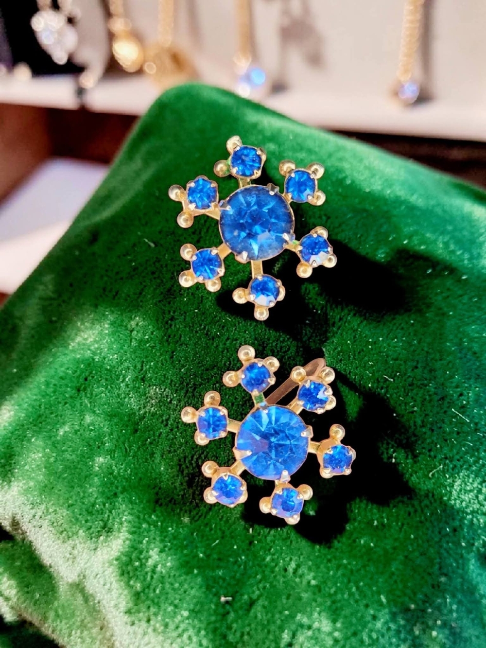 Vintage Blue Rhinestone Earrings